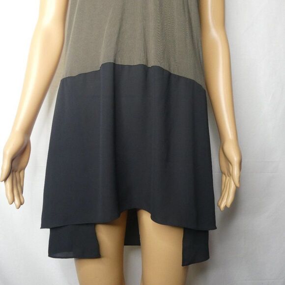 1.State Color Block Sleeveless Tunic Top Layered Medium Hi Low Olive Green Black - Picture 5 of 10